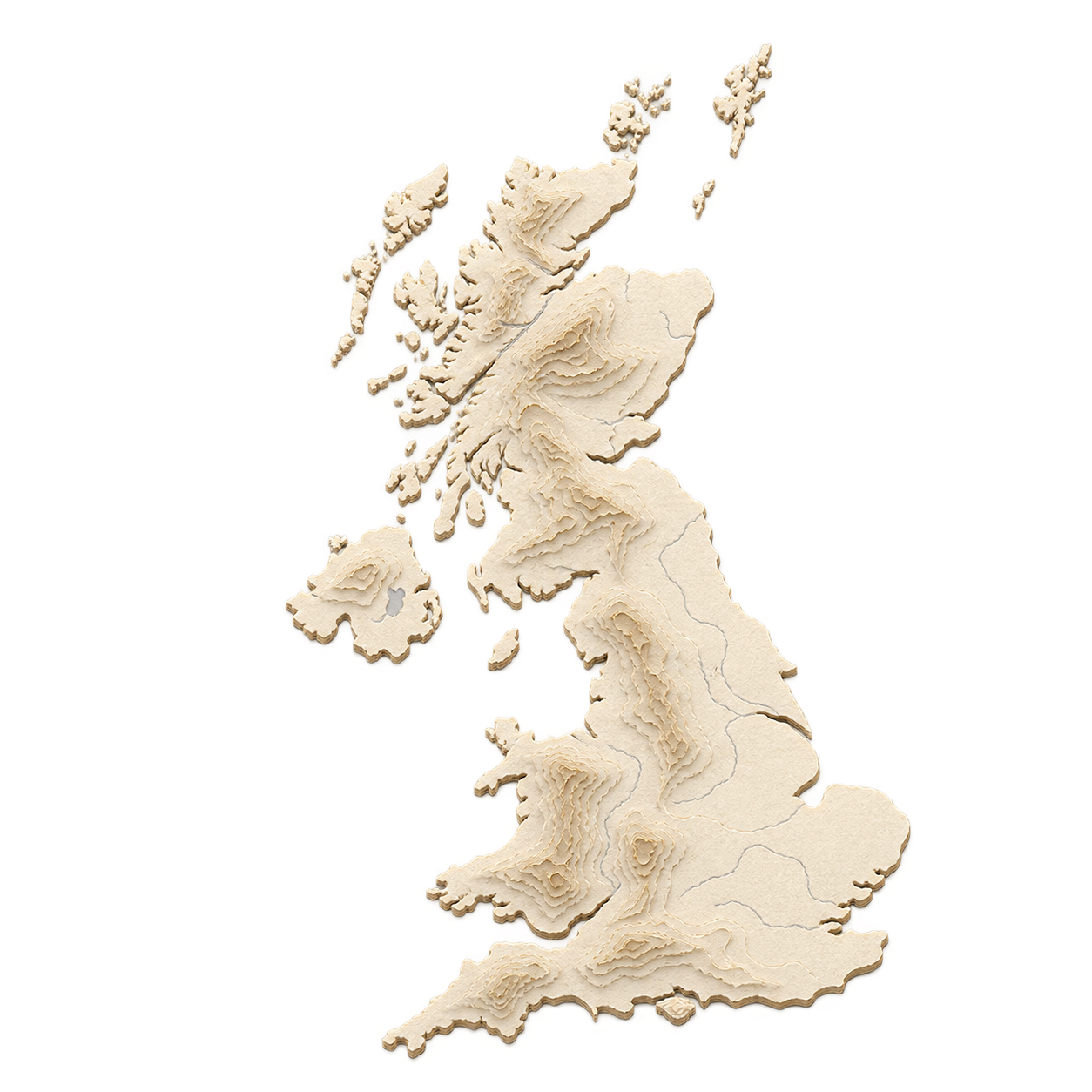 Paper-relief artwork of United Kingdom